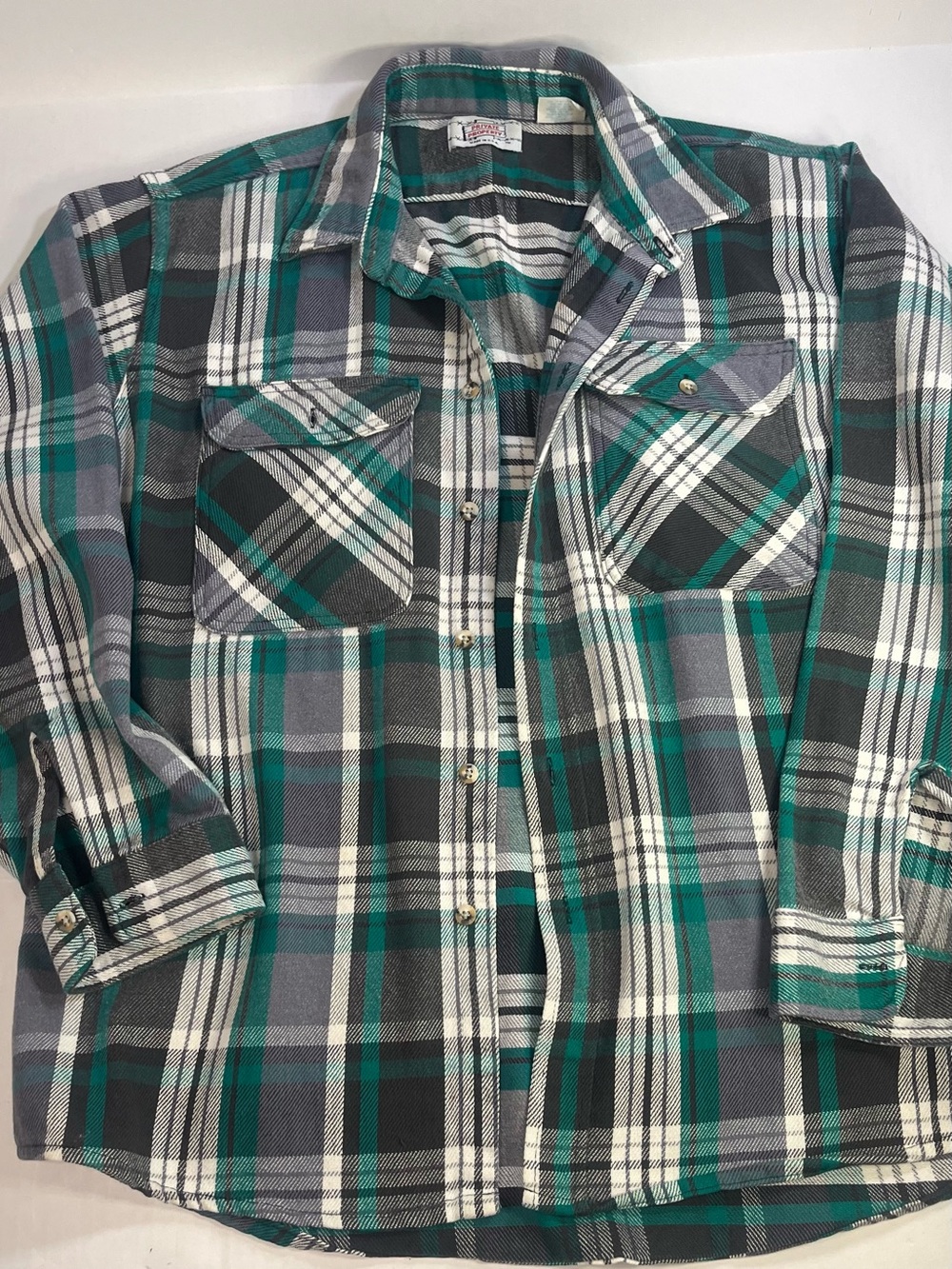 Vintage Men's Green and Black Plaid Button-Down Flannel Shirt Shacket XL